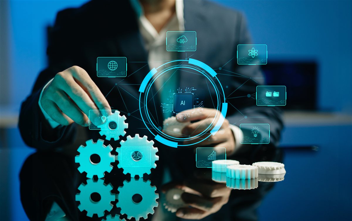 Gears being assembled with an AI interface overlay